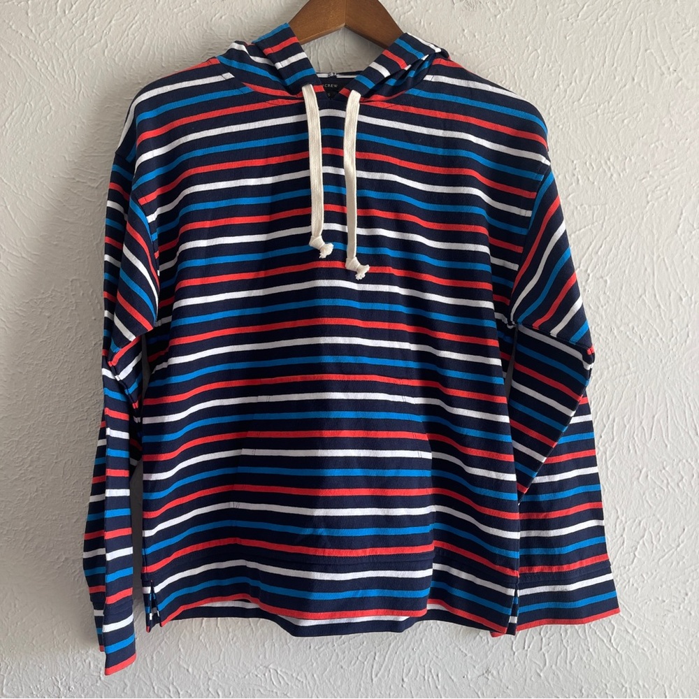 J. Crew Women's Wide Sleeve Navy Striped Mariner Cloth Hoodie Size S